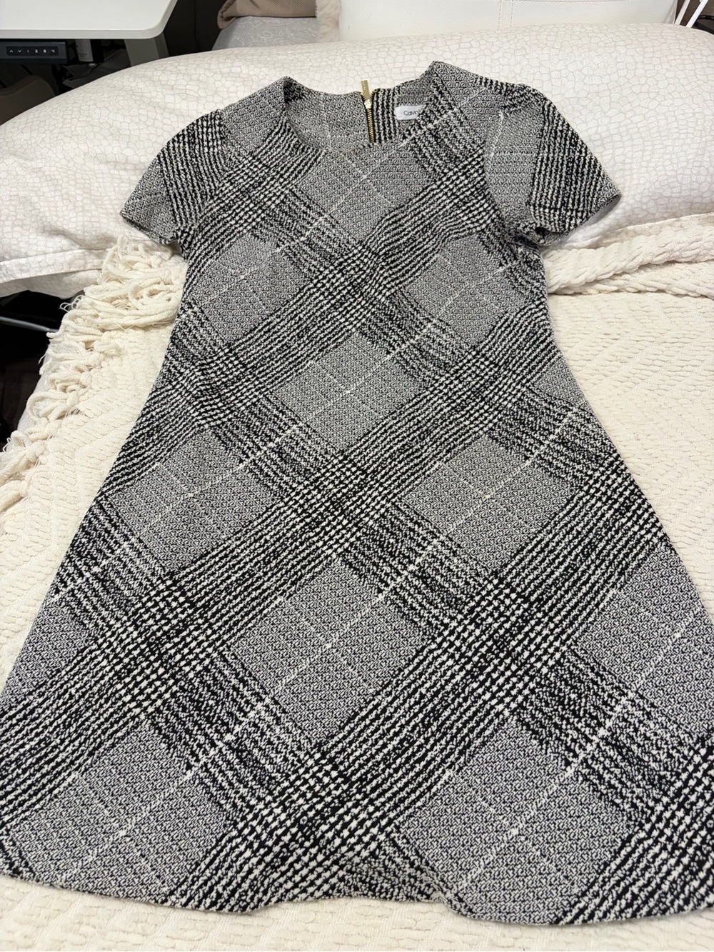 Calvin Klein Black & White Plaid Midi Dress